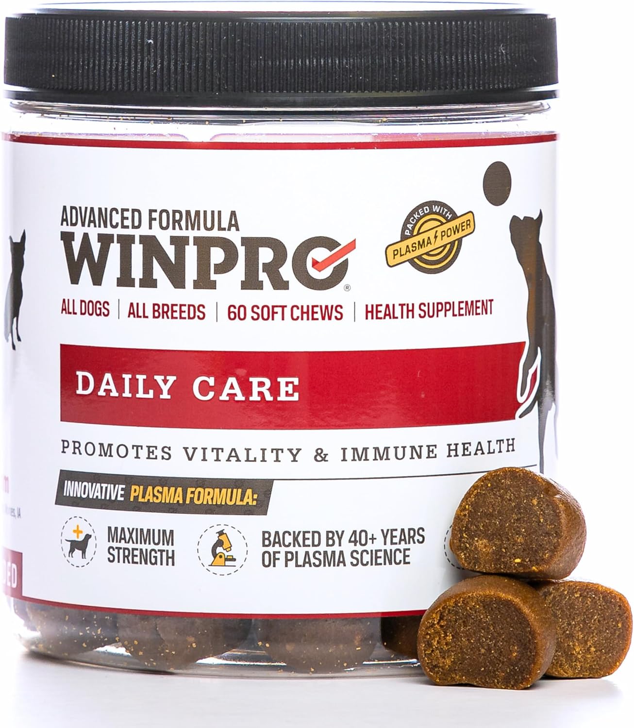 Pet Daily Care Chews for Dogs, 60 Soft Chews, Plasma Powered, Grain Free Supplement for Dogs with Probiotics to Support A Healthy Immune System