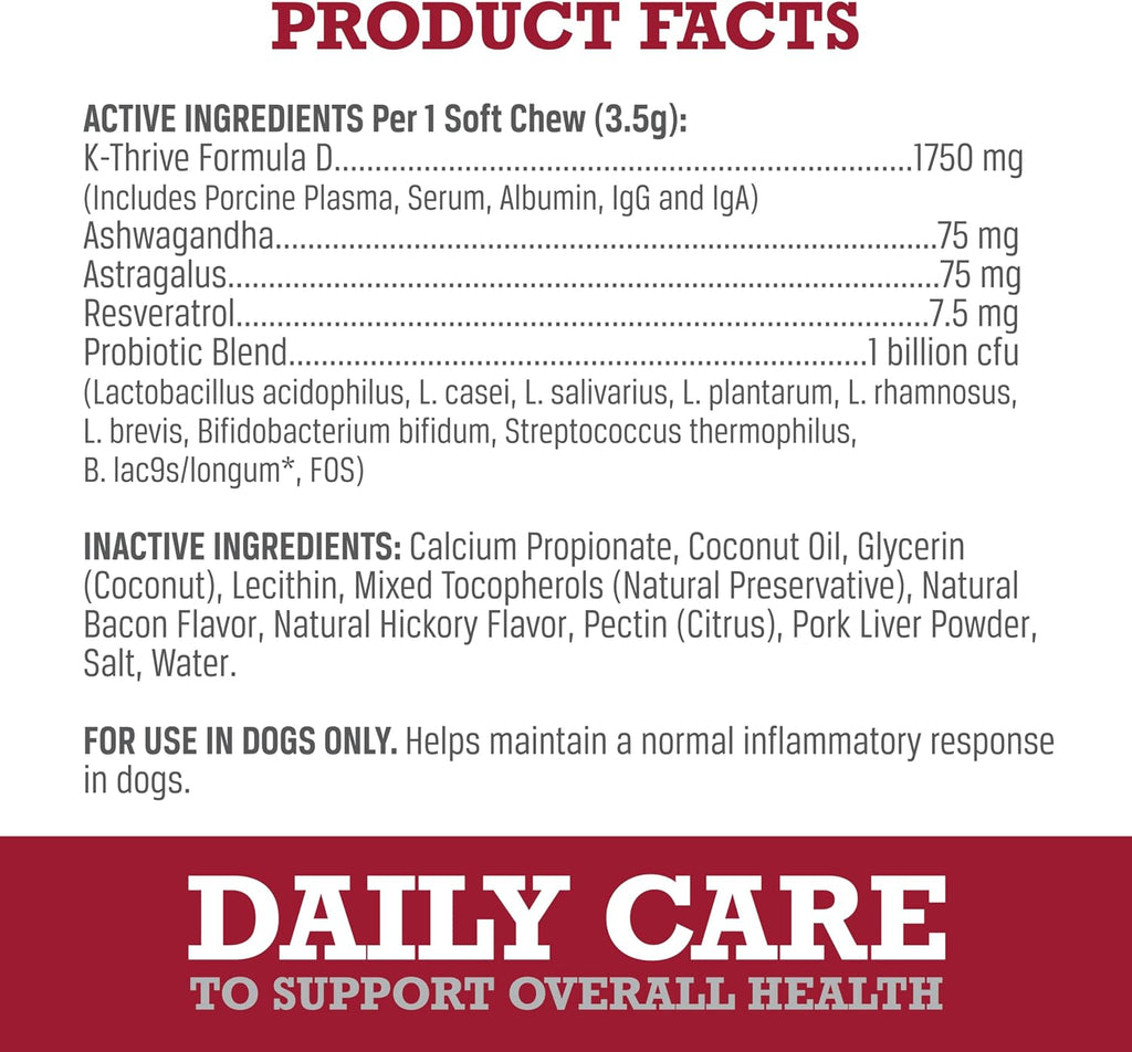 Pet Daily Care Chews for Dogs, 60 Soft Chews, Plasma Powered, Grain Free Supplement for Dogs with Probiotics to Support A Healthy Immune System